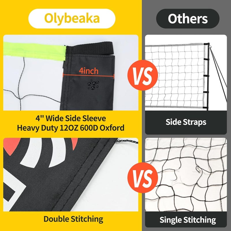 Olybeaka Portable Outdoor Volleyball Net Set for Backyard Beach with Adjustable Poles, Soft PU Volleyball & Pump, Carry Bag and Durable Anti-Sagging Net - Image 3